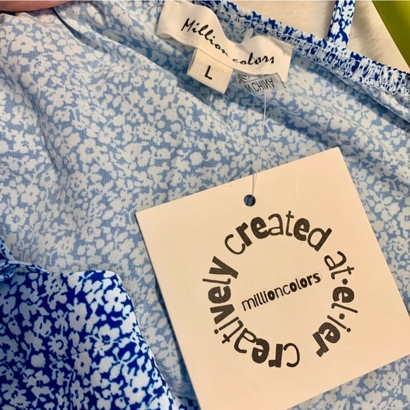 NWT Million Colors Mini Dress Large Blue White Ditzy Floral Straps Open Back - Picture 10 of 15